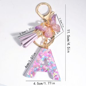 Butterfly Letter Keychain Pendant Key Chain, Girls Accessories, School Bag Pendant