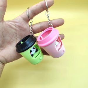 New Glowing Panda Keychain, Press-to-Illuminate Cute Milk Tea Cup Design, Suitable for Outdoor Sports, Backpack Pendant, Key Chain Hanging Decoration, Perfect for Christmas and Birthday Gifts