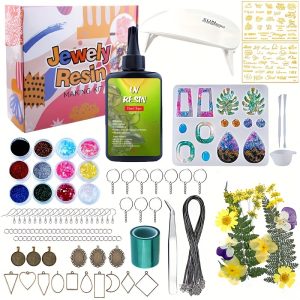 129pcs/set UV Resin Jewelry Making Kit, 100g Clear Resin with Light and Molds, DIY Jewelry Making Resin Kit, Resin Starter Kit for Keychain and Earring Making
