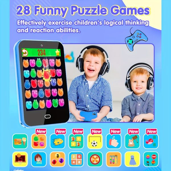 Kids Smart Phone Toy with Dual Cameras, 28 Games, Music Player, Flashlight, Alarm, Pedometer, Stories, Sight Words Learning - 8G SD Card Included, USB Charging, 7.11cm Screen, PC Material, for Ages 3-12, Boys & Girls Gift