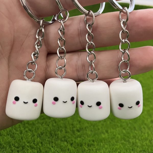 1pc Funny marshmallow keychain, Cute white marshmallow, Kawaii fashion backpack accessories car pendant, Birthday party gift, Christmas gift