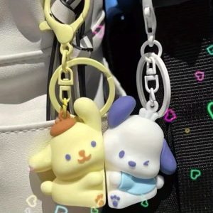 2pcs Adorable Pompom Purin Hug Couple Keychain, for Kuromi and for my melody Pendant, Couple Bag Hug Car Hanging Decoration