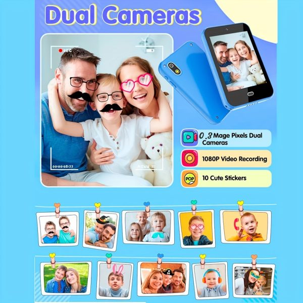 Kids Smart Phone Toy with Dual Cameras, 28 Games, Music Player, Flashlight, Alarm, Pedometer, Stories, Sight Words Learning - 8G SD Card Included, USB Charging, 7.11cm Screen, PC Material, for Ages 3-12, Boys & Girls Gift