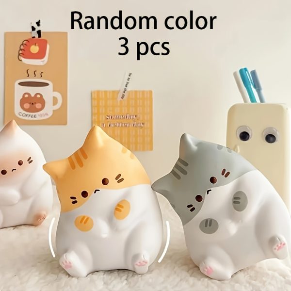 3pcs Cute Cartoon Cat Squeeze Toys - Soft Slow-Rebounding Elastic Relax Toys with Assorted Colors & Cute Patterns, Durable Plush Material for Kids & Adults, Perfect Halloween Christmas Gifts, Playful Design