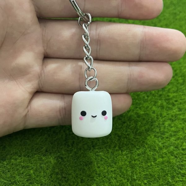 1pc Funny marshmallow keychain, Cute white marshmallow, Kawaii fashion backpack accessories car pendant, Birthday party gift, Christmas gift
