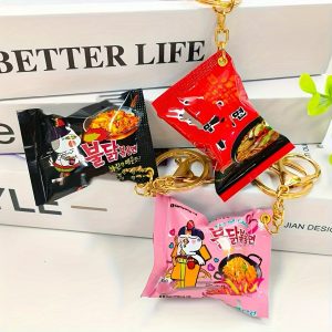 Korean Buldak Noodle Keychain 1/3-Pack - Realistic Spicy Ramen & Gachapon Capsule Charm, Cute Bag Accessories for K-Pop Fans/K-Drama Lovers (2025 Viral TikTok Foodie Gift), K-Pop Accessories | Vibrant Design | Durable Plastic
